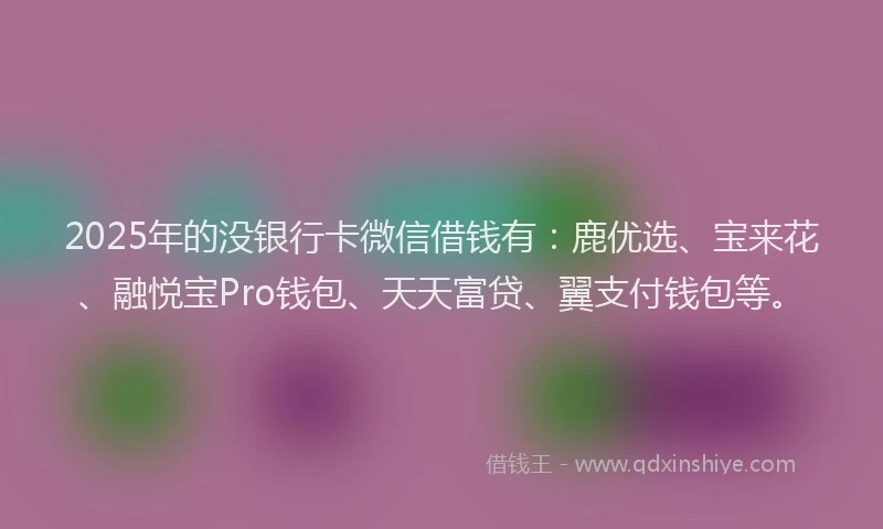 2025年的没银行卡微信借钱有：鹿优选、宝来花、融悦宝Pro钱包、天天富贷、翼支付钱包等。
