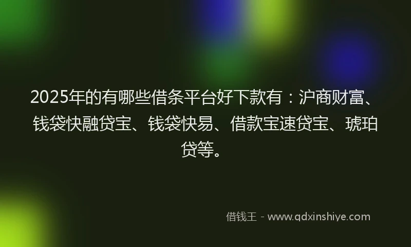 2025年的有哪些借条平台好下款有：沪商财富、钱袋快融贷宝、钱袋快易、借款宝速贷宝、琥珀贷等。