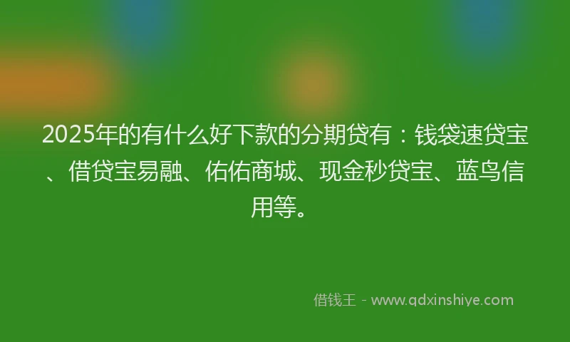 2025年的有什么好下款的分期贷有：钱袋速贷宝、借贷宝易融、佑佑商城、现金秒贷宝、蓝鸟信用等。