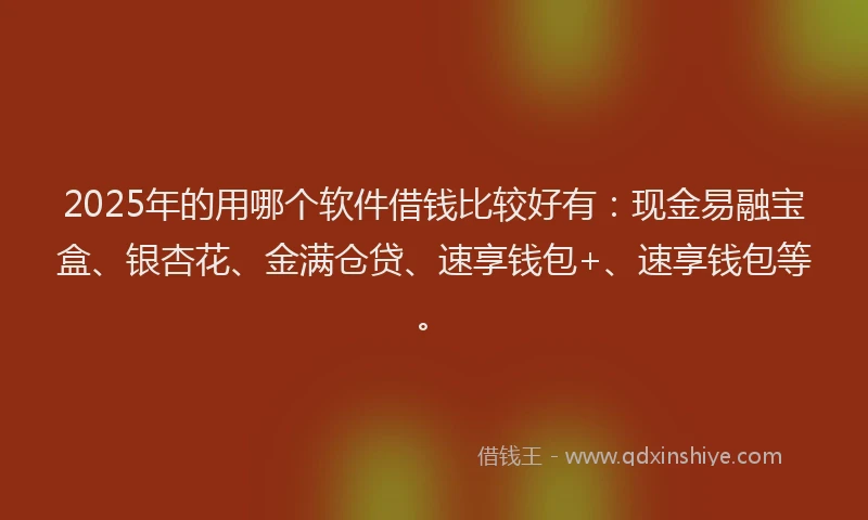 2025年的用哪个软件借钱比较好有：现金易融宝盒、银杏花、金满仓贷、速享钱包+、速享钱包等。