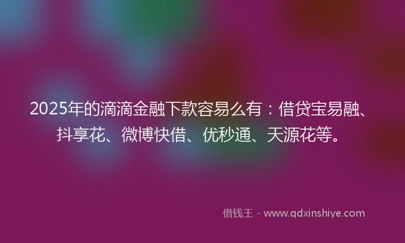 2025年的滴滴金融下款容易么有：借贷宝易融、抖享花、微博快借、优秒通、天源花等。