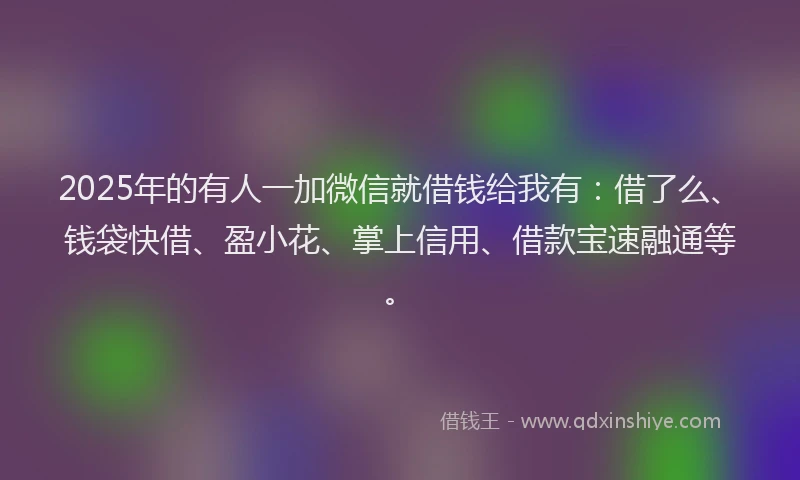 2025年的有人一加微信就借钱给我有：借了么、钱袋快借、盈小花、掌上信用、借款宝速融通等。