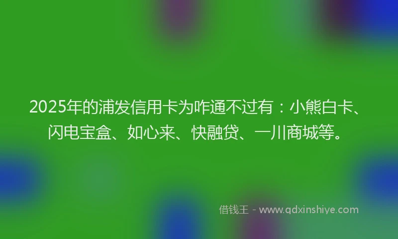 2025年的浦发信用卡为咋通不过有：小熊白卡、闪电宝盒、如心来、快融贷、一川商城等。