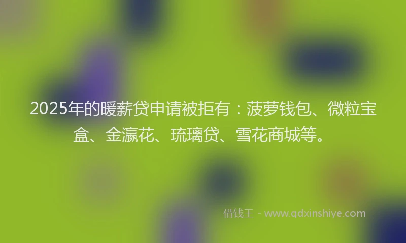 2025年的暖薪贷申请被拒有：菠萝钱包、微粒宝盒、金瀛花、琉璃贷、雪花商城等。