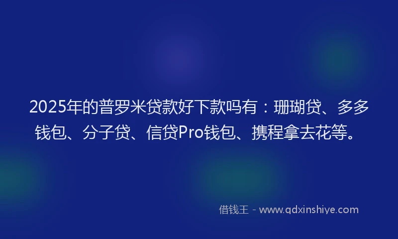 2025年的普罗米贷款好下款吗有：珊瑚贷、多多钱包、分子贷、信贷Pro钱包、携程拿去花等。