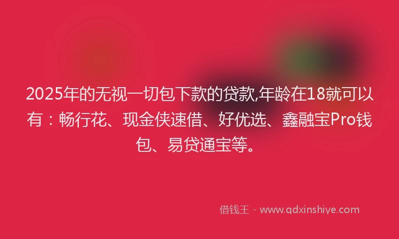 2025年的无视一切包下款的贷款,年龄在18就可以有：畅行花、现金侠速借、好优选、鑫融宝Pro钱包、易贷通宝等。