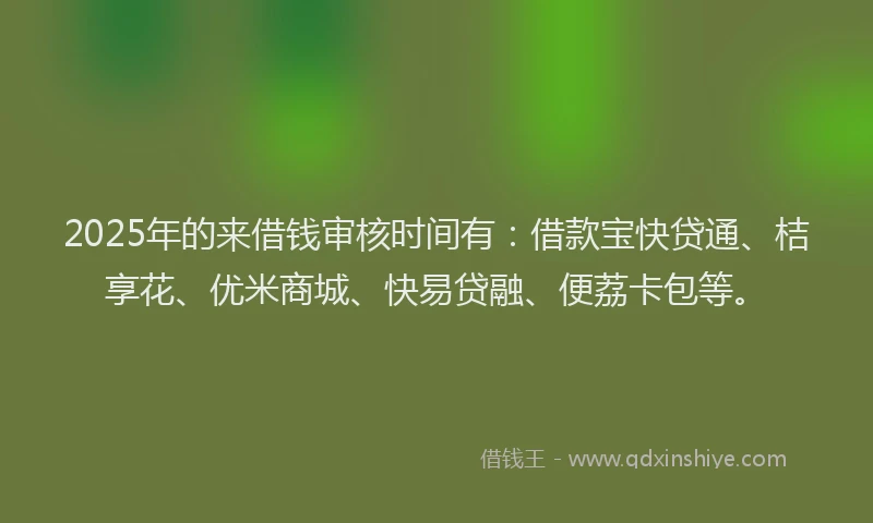 2025年的来借钱审核时间有：借款宝快贷通、桔享花、优米商城、快易贷融、便荔卡包等。