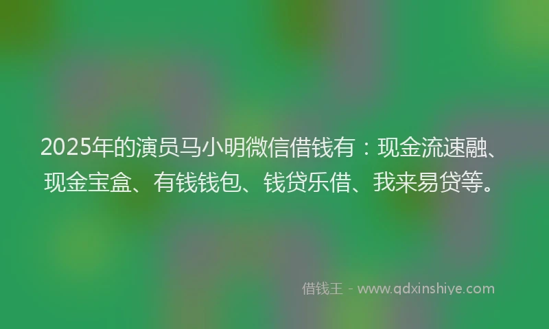 2025年的演员马小明微信借钱有：现金流速融、现金宝盒、有钱钱包、钱贷乐借、我来易贷等。