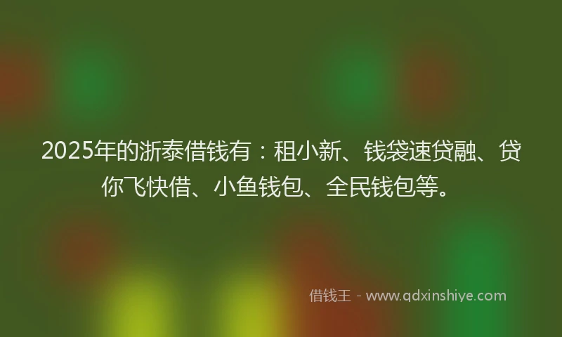 2025年的浙泰借钱有：租小新、钱袋速贷融、贷你飞快借、小鱼钱包、全民钱包等。