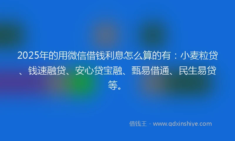2025年的用微信借钱利息怎么算的有：小麦粒贷、钱速融贷、安心贷宝融、甄易借通、民生易贷等。