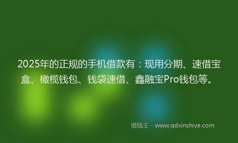 2025年的正规的手机借款有：现用分期、速借宝盒、橄榄钱包、钱袋速借、鑫融宝Pro钱包等。