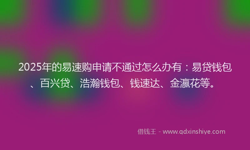 2025年的易速购申请不通过怎么办有：易贷钱包、百兴贷、浩瀚钱包、钱速达、金瀛花等。
