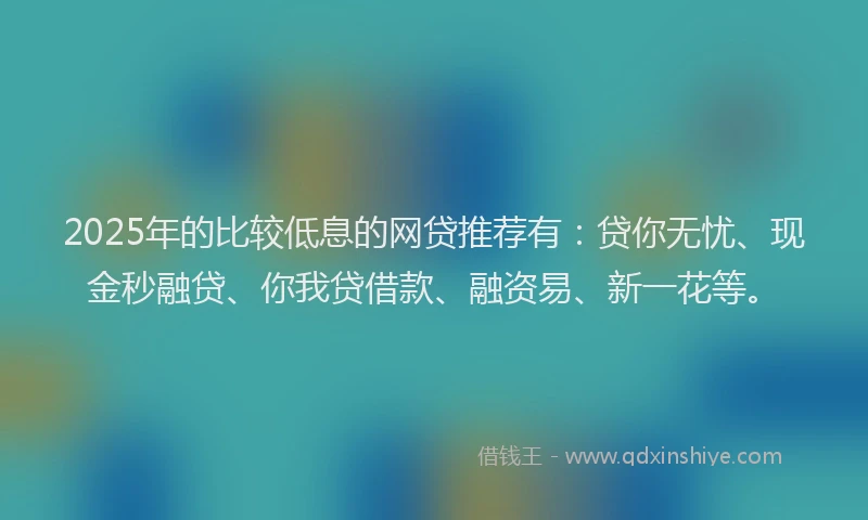 2025年的比较低息的网贷推荐有：贷你无忧、现金秒融贷、你我贷借款、融资易、新一花等。