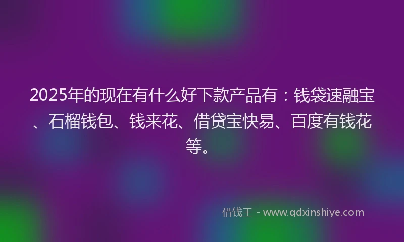 2025年的现在有什么好下款产品有：钱袋速融宝、石榴钱包、钱来花、借贷宝快易、百度有钱花等。