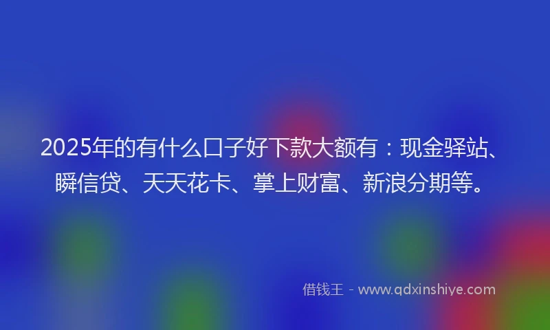 2025年的有什么口子好下款大额有：现金驿站、瞬信贷、天天花卡、掌上财富、新浪分期等。