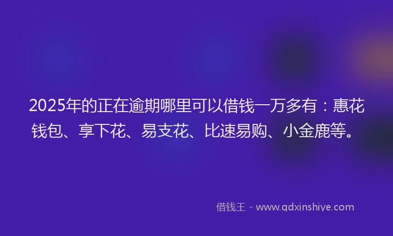 2025年的正在逾期哪里可以借钱一万多有：惠花钱包、享下花、易支花、比速易购、小金鹿等。