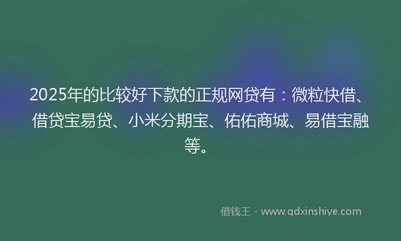 2025年的比较好下款的正规网贷有：微粒快借、借贷宝易贷、小米分期宝、佑佑商城、易借宝融等。