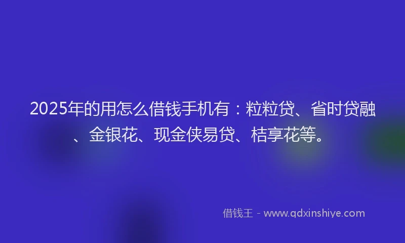 2025年的用怎么借钱手机有：粒粒贷、省时贷融、金银花、现金侠易贷、桔享花等。