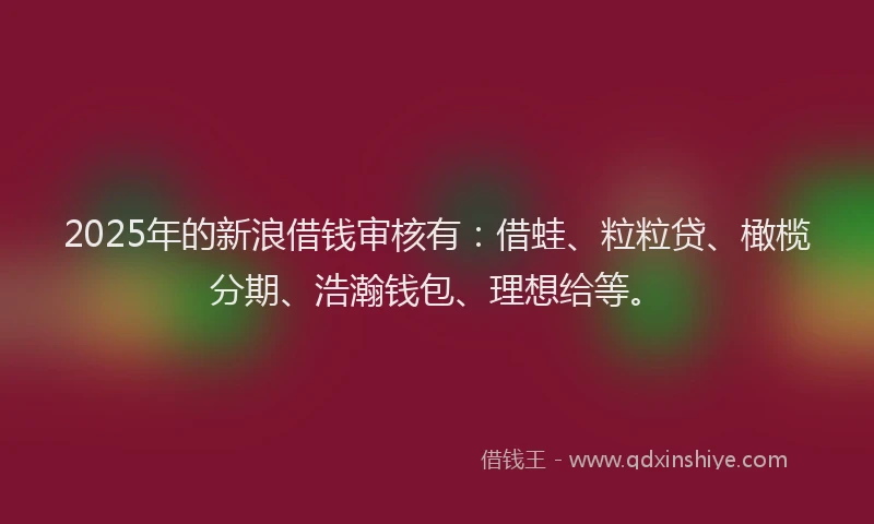 2025年的新浪借钱审核有：借蛙、粒粒贷、橄榄分期、浩瀚钱包、理想给等。