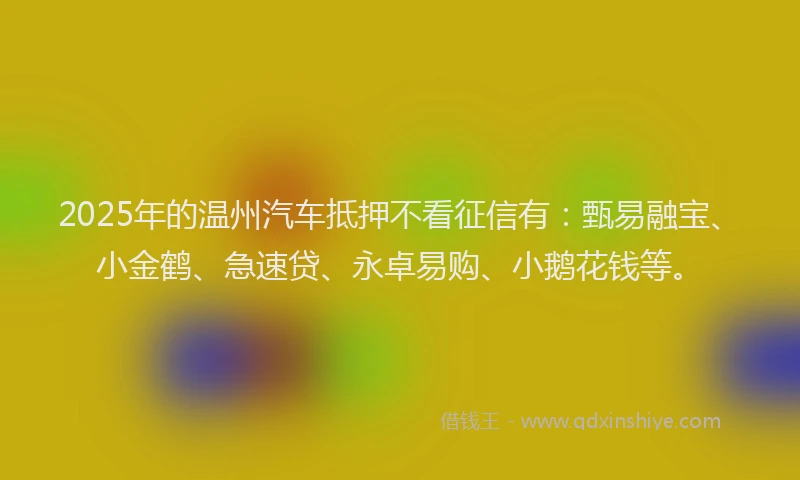 2025年的温州汽车抵押不看征信有：甄易融宝、小金鹤、急速贷、永卓易购、小鹅花钱等。
