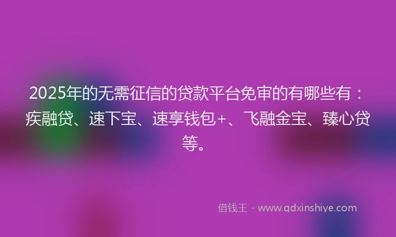 2025年的无需征信的贷款平台免审的有哪些有：疾融贷、速下宝、速享钱包+、飞融金宝、臻心贷等。