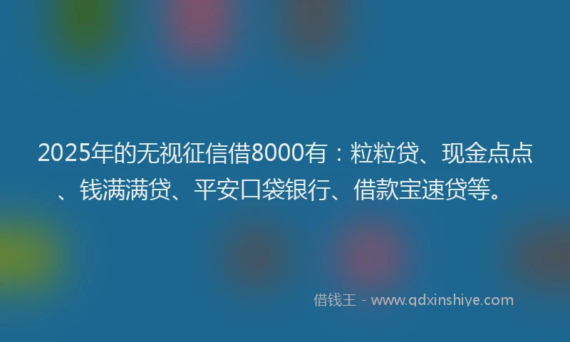 2025年的无视征信借8000有：粒粒贷、现金点点、钱满满贷、平安口袋银行、借款宝速贷等。