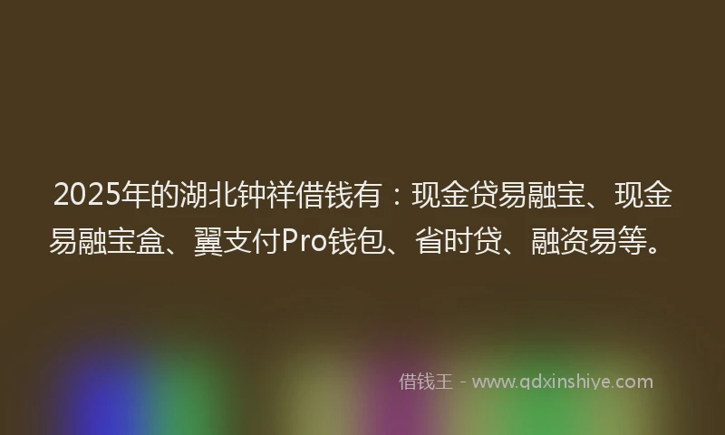 2025年的湖北钟祥借钱有：现金贷易融宝、现金易融宝盒、翼支付Pro钱包、省时贷、融资易等。