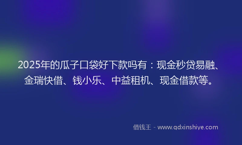 2025年的瓜子口袋好下款吗有：现金秒贷易融、金瑞快借、钱小乐、中益租机、现金借款等。