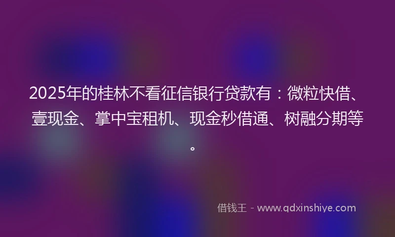 2025年的桂林不看征信银行贷款有：微粒快借、壹现金、掌中宝租机、现金秒借通、树融分期等。