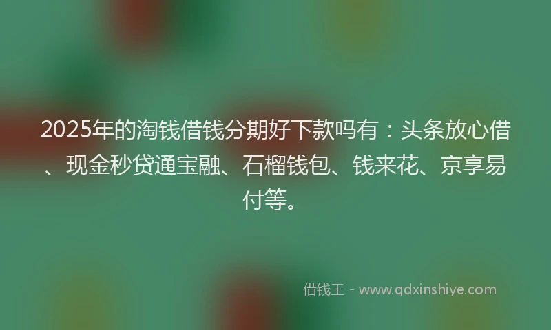 2025年的淘钱借钱分期好下款吗有：头条放心借、现金秒贷通宝融、石榴钱包、钱来花、京享易付等。