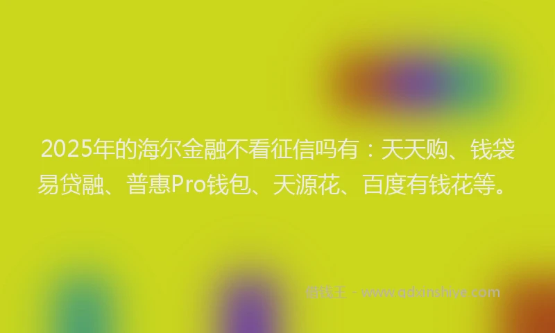 2025年的海尔金融不看征信吗有：天天购、钱袋易贷融、普惠Pro钱包、天源花、百度有钱花等。