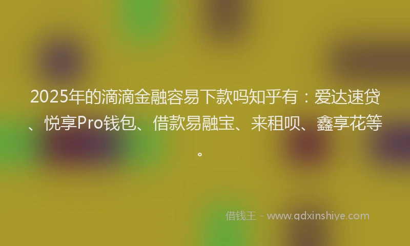 2025年的滴滴金融容易下款吗知乎有：爱达速贷、悦享Pro钱包、借款易融宝、来租呗、鑫享花等。