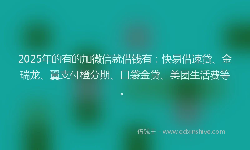 2025年的有的加微信就借钱有：快易借速贷、金瑞龙、翼支付橙分期、口袋金贷、美团生活费等。