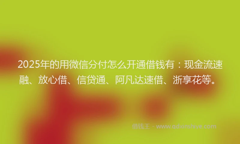 2025年的用微信分付怎么开通借钱有：现金流速融、放心借、信贷通、阿凡达速借、浙享花等。