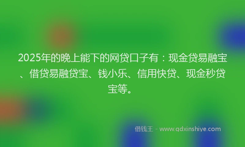 2025年的晚上能下的网贷口子有：现金贷易融宝、借贷易融贷宝、钱小乐、信用快贷、现金秒贷宝等。