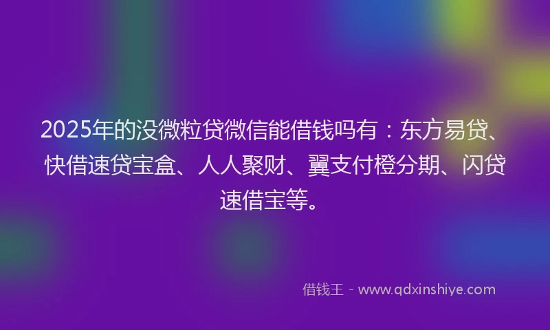 2025年的没微粒贷微信能借钱吗有：东方易贷、快借速贷宝盒、人人聚财、翼支付橙分期、闪贷速借宝等。