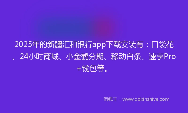 2025年的新疆汇和银行app下载安装有：口袋花、24小时商城、小金鹤分期、移动白条、速享Pro+钱包等。