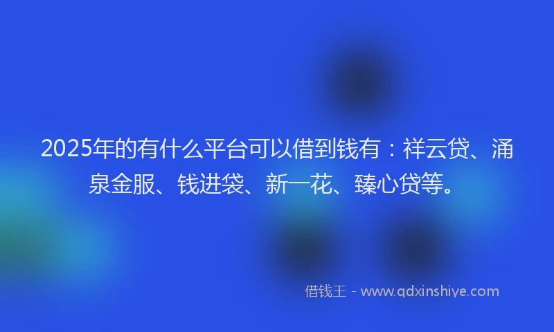 2025年的有什么平台可以借到钱有：祥云贷、涌泉金服、钱进袋、新一花、臻心贷等。