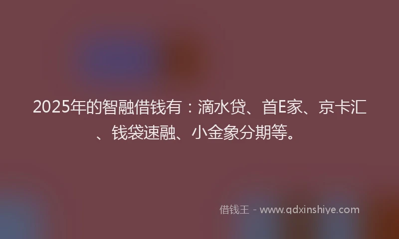 2025年的智融借钱有：滴水贷、首E家、京卡汇、钱袋速融、小金象分期等。