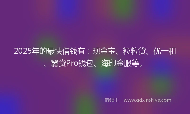 2025年的最快借钱有：现金宝、粒粒贷、优一租、翼贷Pro钱包、海印金服等。