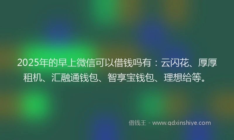2025年的早上微信可以借钱吗有：云闪花、厚厚租机、汇融通钱包、智享宝钱包、理想给等。
