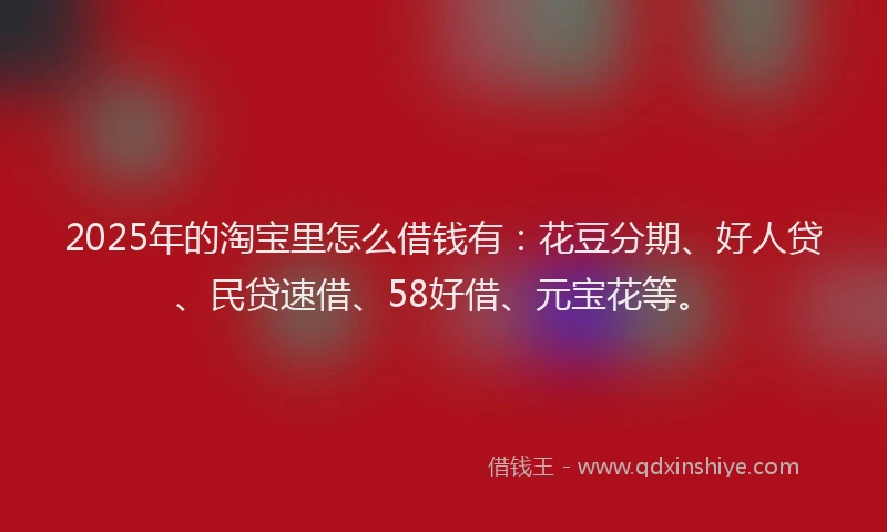 2025年的淘宝里怎么借钱有：花豆分期、好人贷、民贷速借、58好借、元宝花等。