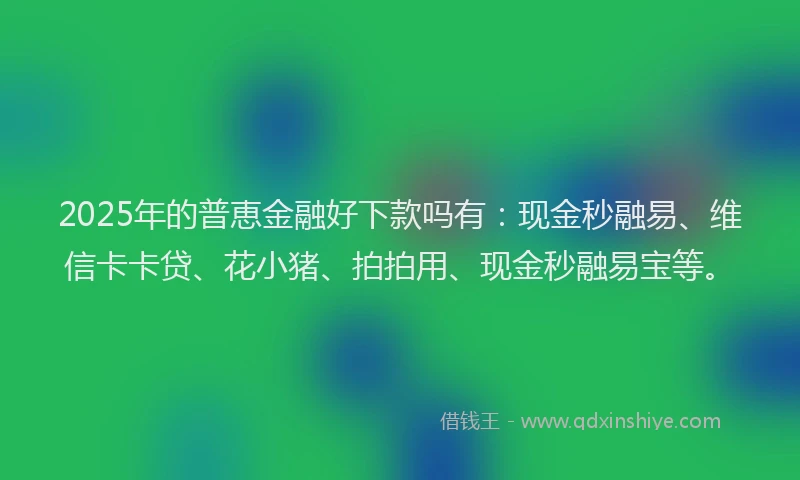 2025年的普恵金融好下款吗有：现金秒融易、维信卡卡贷、花小猪、拍拍用、现金秒融易宝等。