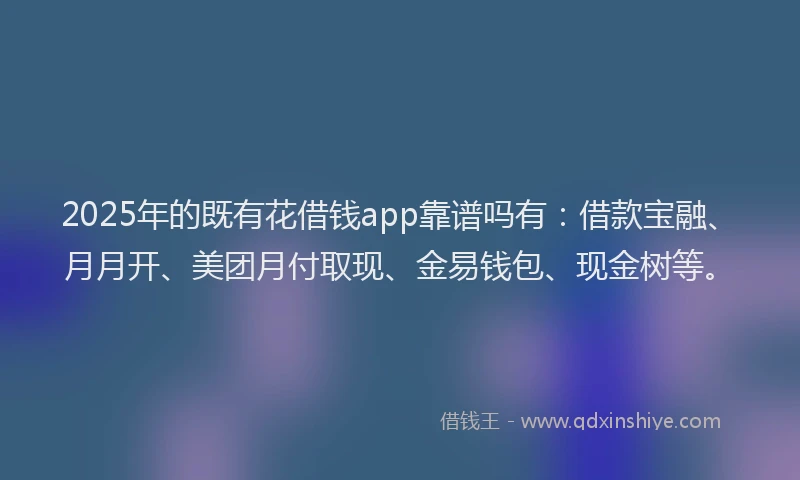 2025年的既有花借钱app靠谱吗有：借款宝融、月月开、美团月付取现、金易钱包、现金树等。