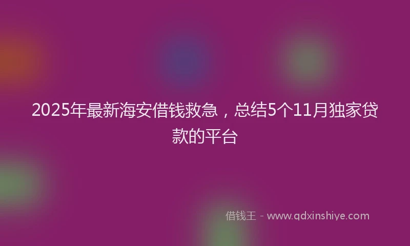 2025年最新海安借钱救急，总结5个11月独家贷款的平台