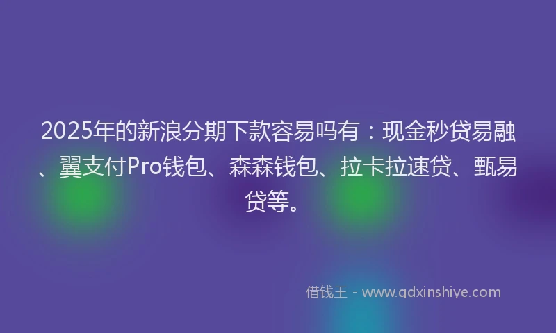 2025年的新浪分期下款容易吗有：现金秒贷易融、翼支付Pro钱包、森森钱包、拉卡拉速贷、甄易贷等。