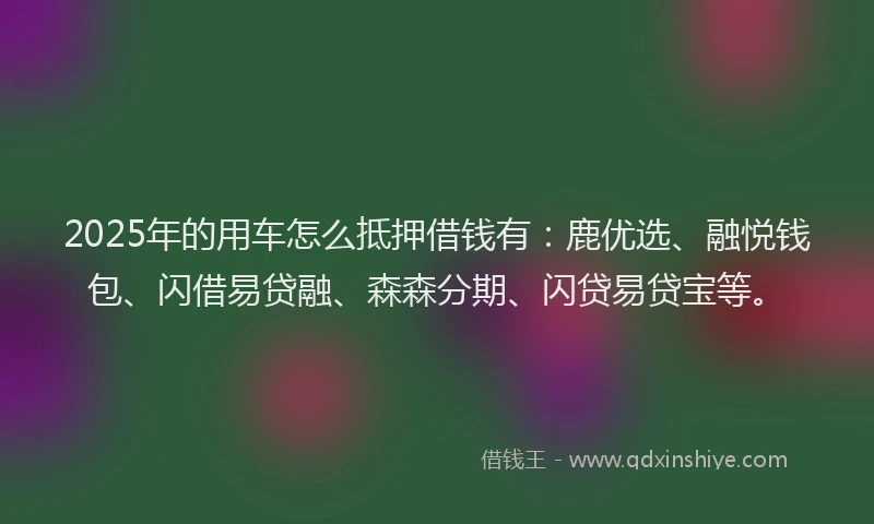 2025年的用车怎么抵押借钱有：鹿优选、融悦钱包、闪借易贷融、森森分期、闪贷易贷宝等。