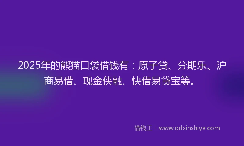2025年的熊猫口袋借钱有：原子贷、分期乐、沪商易借、现金侠融、快借易贷宝等。
