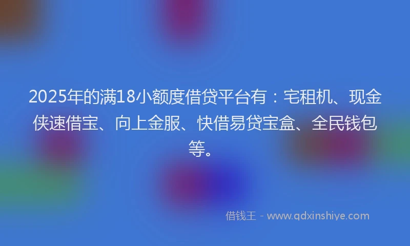 2025年的满18小额度借贷平台有：宅租机、现金侠速借宝、向上金服、快借易贷宝盒、全民钱包等。