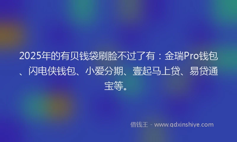 2025年的有贝钱袋刷脸不过了有：金瑞Pro钱包、闪电侠钱包、小爱分期、壹起马上贷、易贷通宝等。